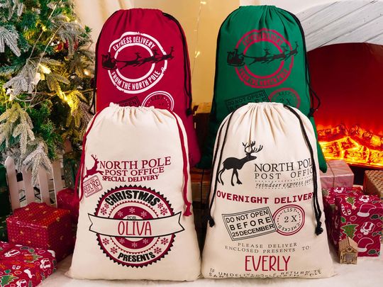 Discover Personalized Large Santa Sack,Custom Christmas Santa Bag with Name,Christmas Gift Bag ,Santa Delivery Sack, Personalized Kids Sack