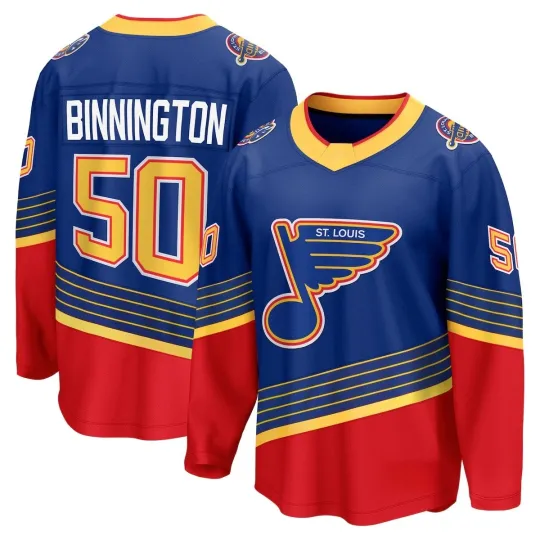 Discover Men's #50 Binnington Royal Breakaway Stitched Throwback Jersey