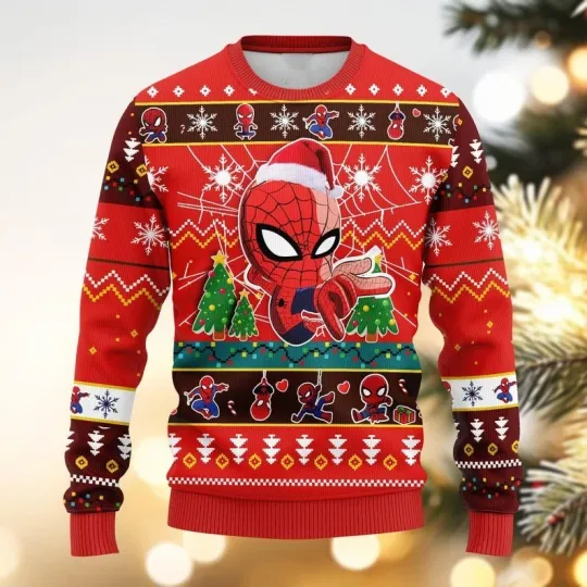 Discover Christmas Spiderman Sweater, Spiderman Ugly Sweater, Spiderman Ugly Christmas Sweater