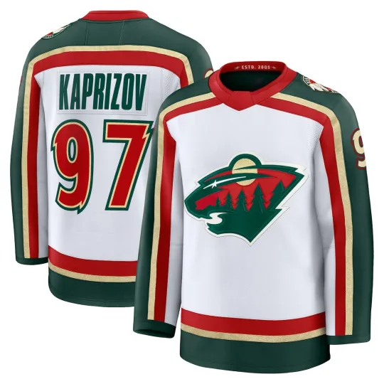 Discover Custom Men's #97 Kaprizov White 2025 25th Anniversary All Stitched Jersey