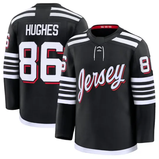 Discover Custom Men's #86 Hughes Black Alternat / Green Red All Stitched Jersey