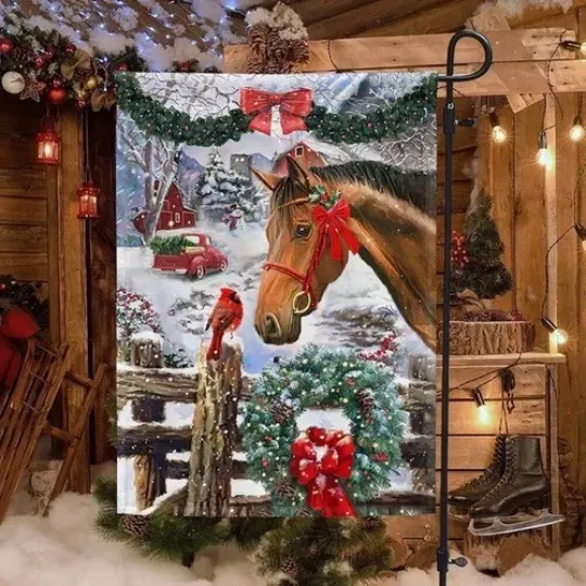 Discover Horse Christmas Snow Garden Flag