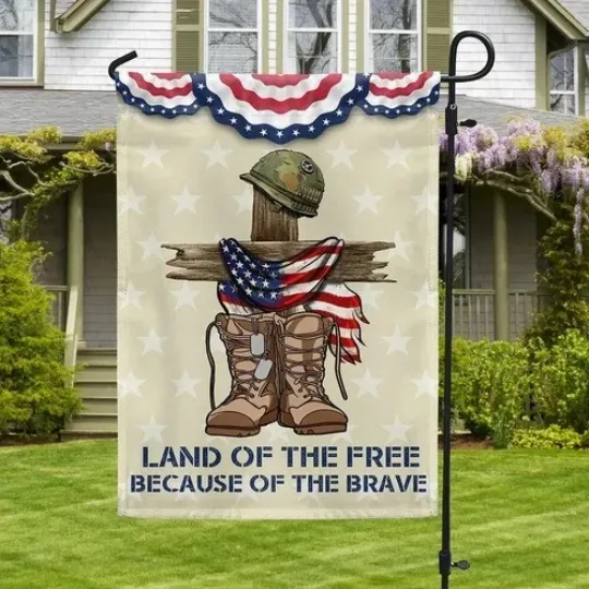 Veterans Day Garden Flag Land of the Free Because of the Brave
