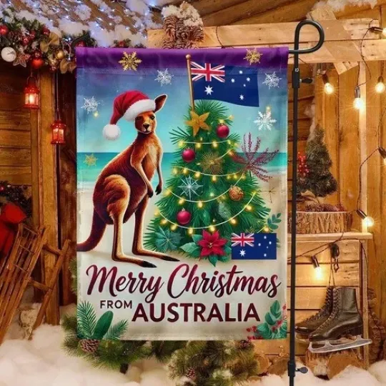 Discover Australia Christmas Kangaroo Garden Flag with Australian Flag Design