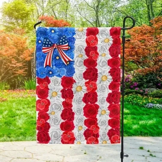 Discover Happy Independence Day Floral American Garden Flag