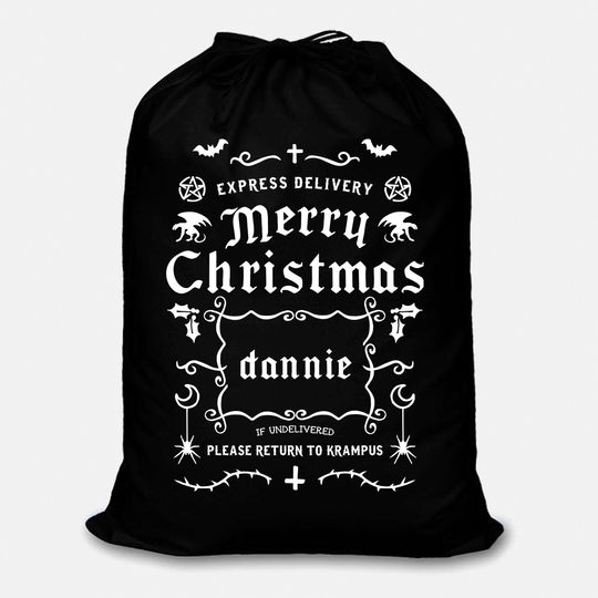 Discover Personalized Goth Christmas Sack: Black Cotton Santa Bag