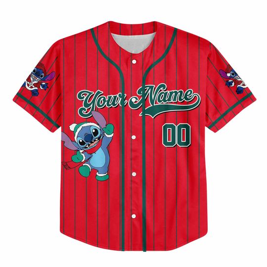 Discover Custom Stitch Christmas Baseball Jersey, Disney Stitch Jersey Shirt, Cute Lilo and Stitch Xmas Outfit