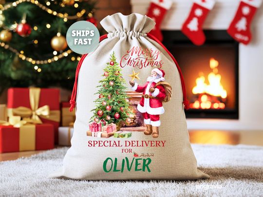 Discover Personalized Name Santa Bag-Custom Name Christmas Sack-Christmas Letter Monogram Name- Gift Bag Custom Santa Delivery Kid's Name Sack