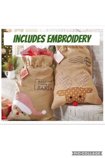 Embroidered Santa Sack Personalized, Christmas Bags Burlap Santa Gift Bag, Reindeer Santa Sack, Christmas Sacks Personalised, Large