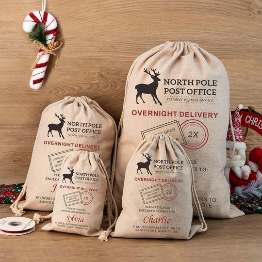 Discover Personalized Christmas Gift Bag,Reusable Chritsmas Sack,Custom Santa Sack with Name,Large Medium Small Gift Bag,Elk Express Christmas Sack