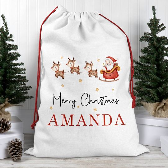 Discover Personalised Santa sack, Santa Sack, Christmas Keepsake, Christmas decor, Christmas bag, Drawstring Bag, Traditional Sack, Christmas Gift
