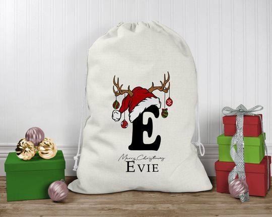 Discover Personalised Santa Sack, Christmas Sack, Personalised Christmas Toy Sack - Name & Initial, Christmas Gift Bag, Xmas Gift Sack in Two Colours