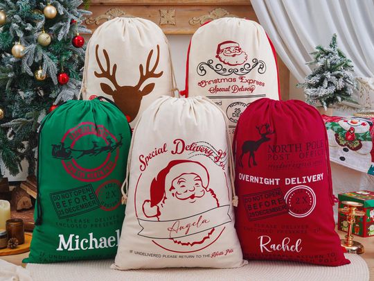 Discover North Pole Santa Sack, Jumbo Santa Bag, Christmas Santa Sack, Family Santa Bag With Name, Christmas Gift Bag, Holiday Gift Bag for Kids