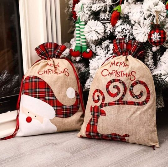 Discover Santa Sack Bags, Personalized Large Christmas Santa Sack with Drawstring, 22" X 16" Inch Personalized Reusable Xmas Gift Bag, Santa Present
