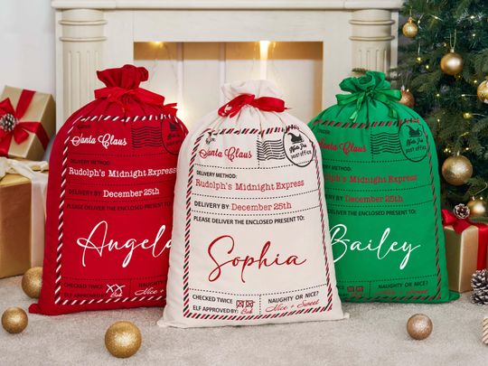 Discover Personalized Large Santa Sack,Christmas Gift Bag,Christmas Bag with Name,Holiday gift bag,Santa Gift Bag,Family Xmas Sack,Xmas Stocking Sack