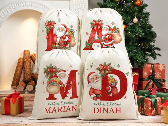 Discover Personalized Christmas Santa Sack, Large Family Santa Bag, Stocking with Name, Gift Bag, Eve Bag, Holiday Decor