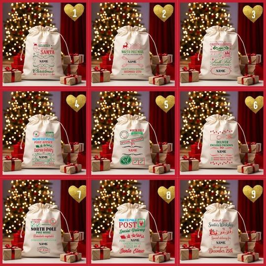 Discover Personalized Santa Sack  Custom Name Christmas Gift Bag  9 Designs  Reusable Cotton Bag for Holiday Gifts & Christmas Morning