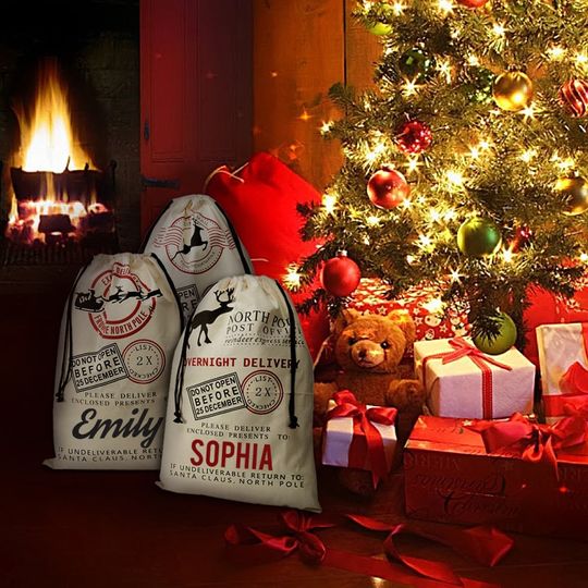 CHRISTMAS GIFT Santa Sack PERSONALIZED with your Child's name Reg 28x19 & Large North Pole Bag, Christmas Bag, Santa Canvas Bag