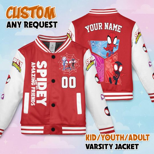 Custom Spidey And His Amazing Friends Varsity Jacket, Spider Verse Varsity Jacket Team