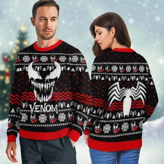 Venom Ugly Christmas Sweater Knit, Superhero Movie Holiday Sweater