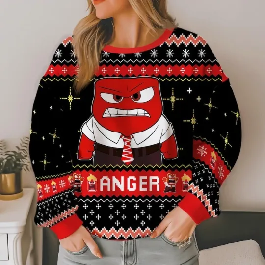 Inside Out Anger Ugly Christmas Sweater, Pixar Character Funny Holiday Sweater