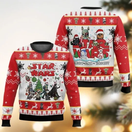 Discover Disney Star Wars Merry Christmas Sweater, Star Wars Characters Ugly Sweater