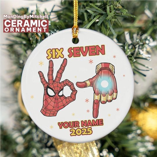 Discover Personalized Marvel Superhero Funny Meme 6 7 Ceramic Ornament, Custom Christmas Ornament