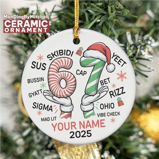 Discover Personalized 67 Funny Ceramic Ornament, Custom Funny Kids Christmas Ornament