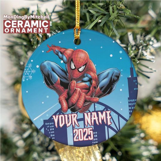 Discover Personalized Marvel Spider-man Christmas Ceramic Ornament, Custom Christmas Ornament