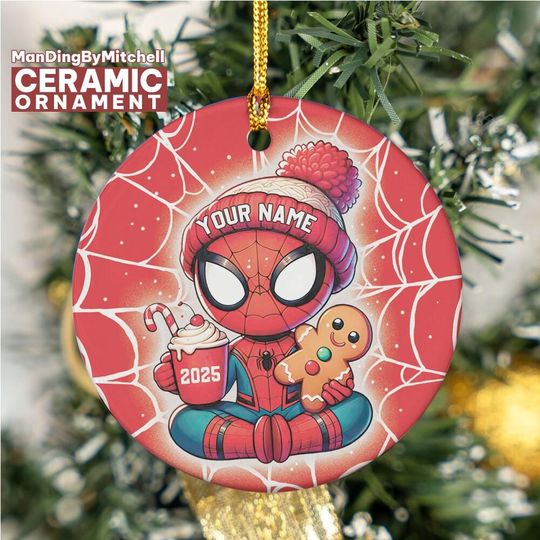 Discover Personalized Marvel Chibi Spider-man Christmas Ceramic Ornament, Custom Christmas Ornament