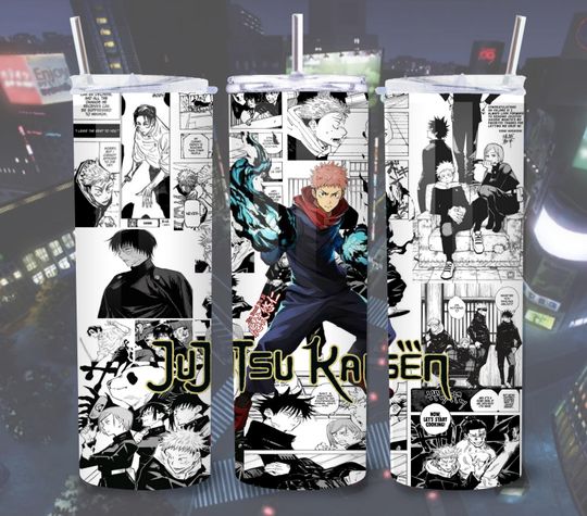 Jujutsu Satoru Anime Tumbler 20oz | Yuji Itadori Manga Panel Tumbler | Jujutsu Satoru 20oz Mug| Anime Manga Collage Gift | JJK Fan Art Cup