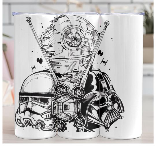 Discover Star Wars Tumbler | Death Star, Darth Vader and Stormtrooper tumbler | Silver & White Stainless Steel Travel Tumbler | Handmade Gift| custom