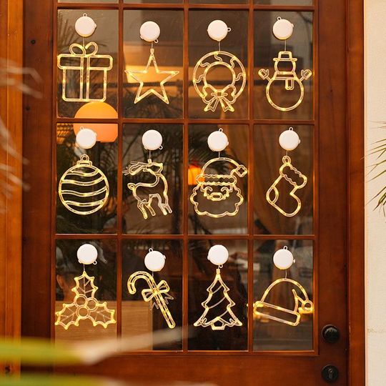 Discover Christmas LED Window Hanging Lights | Holiday Decorative Light Ornaments | Xmas Indoor Outdoor Decor | Set of 3 / 5 / 10 / Full Set