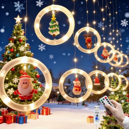 Discover LED Santa Claus Curtain Lights  Christmas Window Decoration, Santa Light String for Xmas Night, Holiday Home Decor & New Year Party Gift