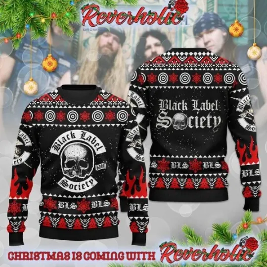 Discover Black Label Society Skull Logo Knitted Black Ugly Christmas Sweater