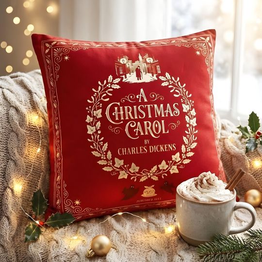 A Christmas Carol Pillow Cover, Vintage Charles Dickens Holiday Decor, Classic Book Lover Gift, Elegant Christmas Cushion, Literary Decor