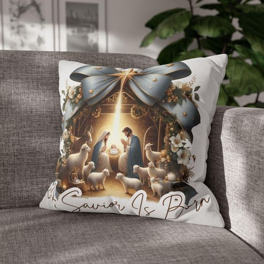 Discover A Savior Is Born Design, Nativity Scene Pillow, Christian Christmas Decor, Holy Family Cushion Cover, Religious Holiday Throw Pillow
