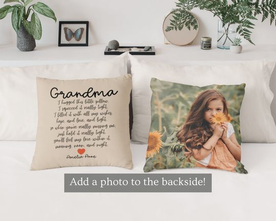 Discover Hugs From Home Pillow for Grandma 18 x 18 Cotton Pillow Christmas Gift for Grandma from Grandkids Personalized w/ Grandkids Names Mom Gift