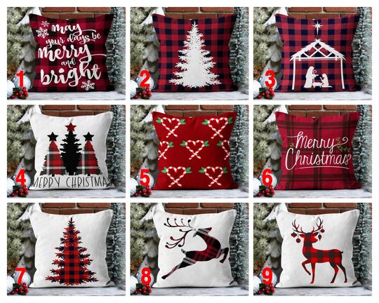 Discover Christmas Plaid Pillow Cover, Christmas Deer Pillow Cover, Christmas Home Decor, Holly Winter Pillow Case, Christmas Gift