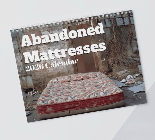 Discover Funny Wall Calendar 2026 - Abandoned Mattress Gag Gift, White Elephant, Secret Santa