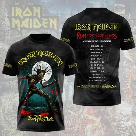 Discover Iron Maiden Run For Your Lives World Tour 2026 3D T-Shirt