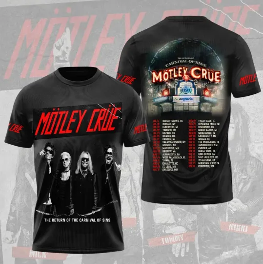 Discover Mötley Crüe The Return Of Carnival Of Sins Tour 2026 3D T-Shirt