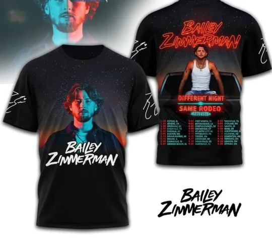 Discover Bailey Zimmerman Different Night Same Rodeo Tour 2026 3D T-Shirt