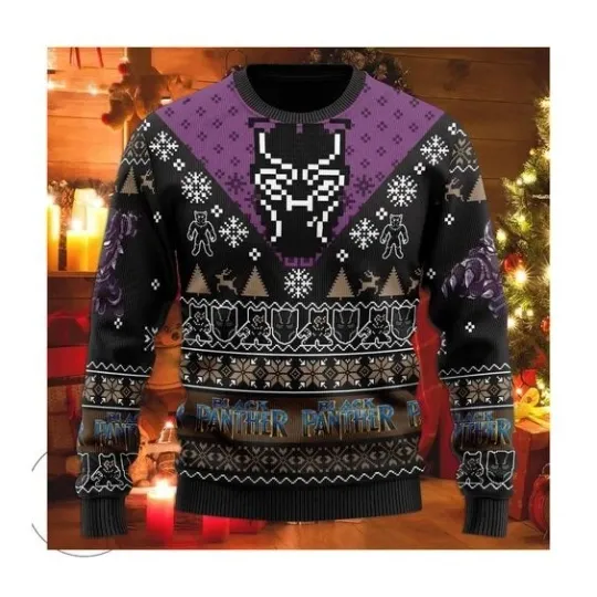 Black Panther Wakanda Forever Ugly Christmas Sweater For Marvel Fans