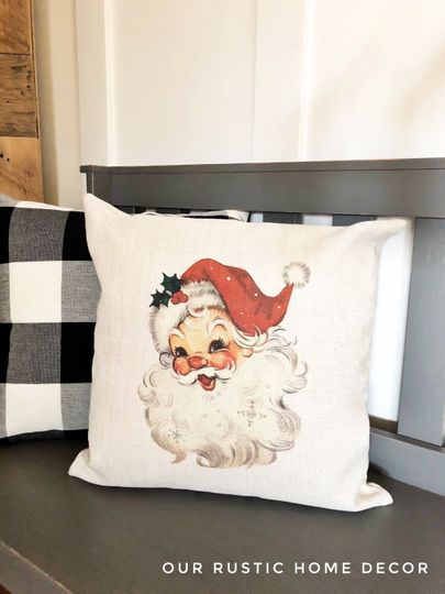 Discover Vintage Santa Linen Pillow Cover - Christmas Farmhouse Decor