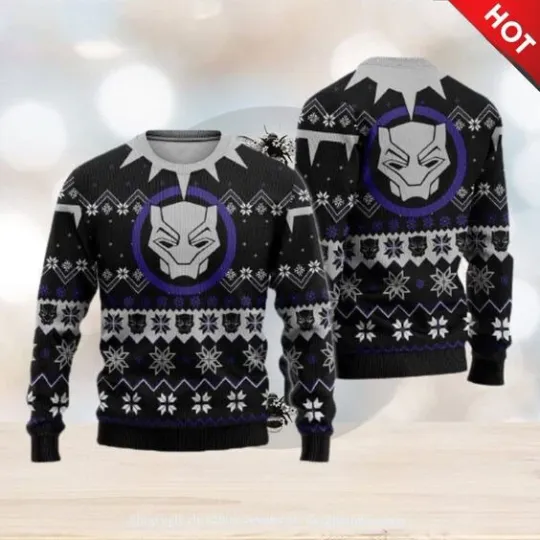 Black Panther 3D Printed Ugly Christmas Sweater Reallgraphics Unique
