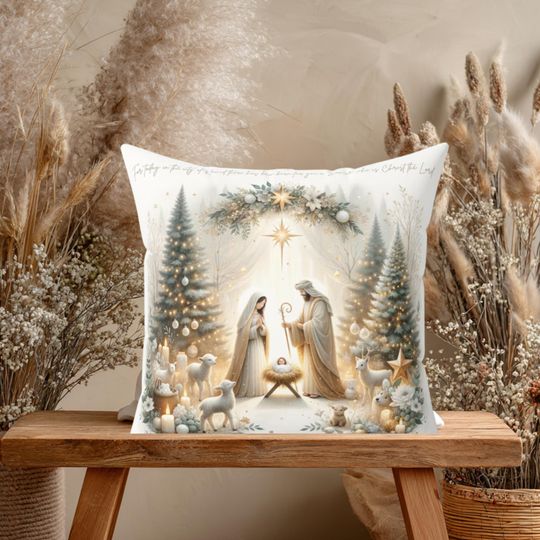 Discover Nativity Scene Pillow, Luke 2:11, Religious Christmas Decor