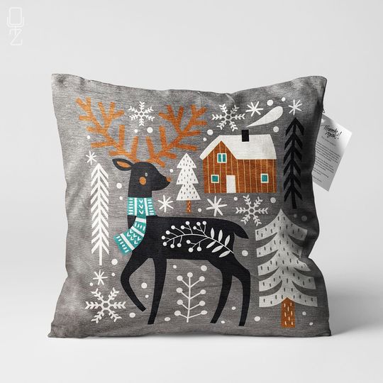 Christmas Cushion Cover with Reindeer Themed, Double Sided Printing Pillow Cover on the Soft Chenille with Multi Size Options, OEKO-TEX