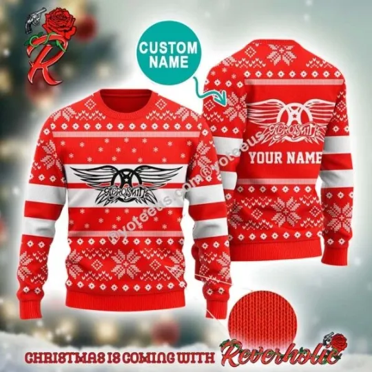 Discover Aerosmith Classic Logo Personalized Red Ugly Christmas Sweater