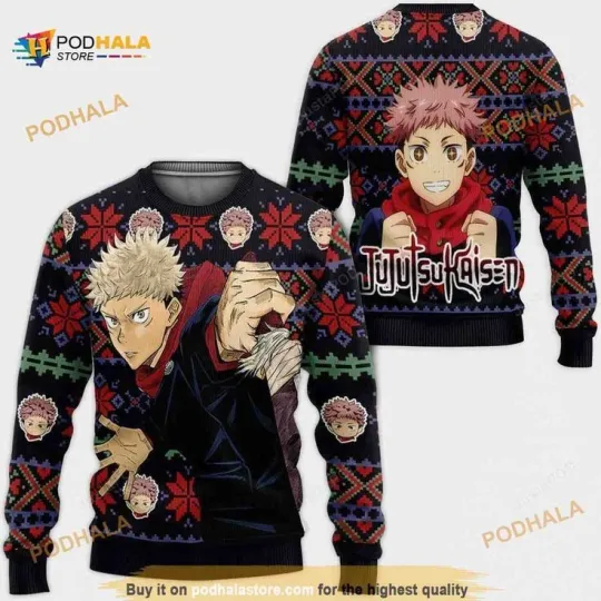Yuji Itadori Anime Manga Jujutsu Satoru Anime Christmas Wool Ugly Sweater